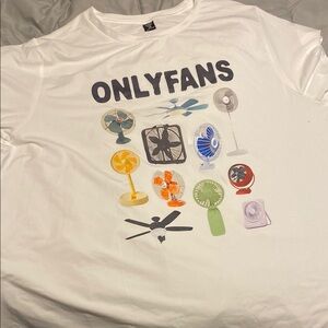White Graphic Tee with Fan Design